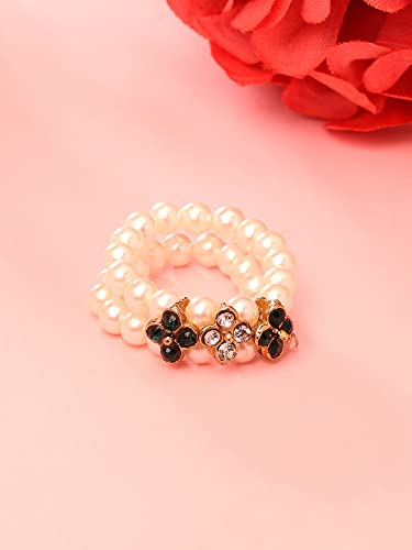Beaded Elasticated Fusion Ring with Diamonds